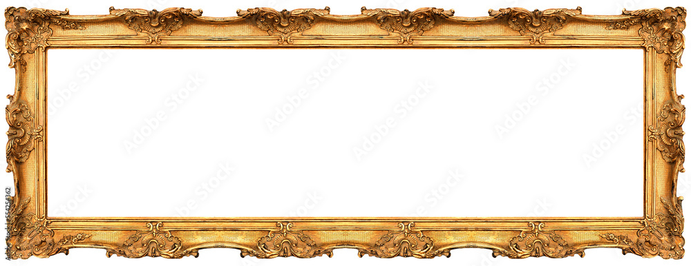PNG Baroque long picture frame isolated. Golden antique frame - obrazy, fototapety, plakaty 
