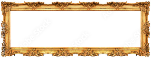 Canvas Print PNG Baroque long picture frame isolated. Golden antique frame