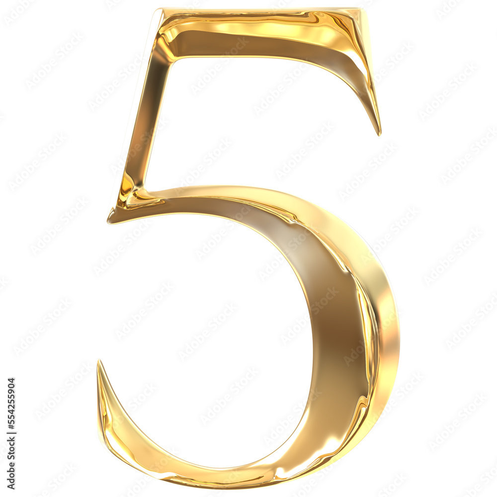 Golden Number 5 3D Rendering Golden Number 5 3D Rendering