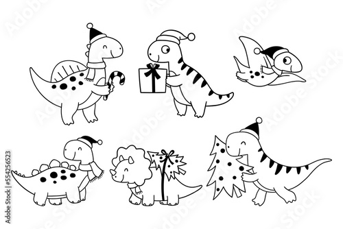 Draw doodle dinosaur for christmas Printable cut file