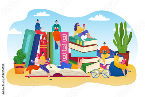 Knowledge in book, person character study concept vector illustration. Studen...