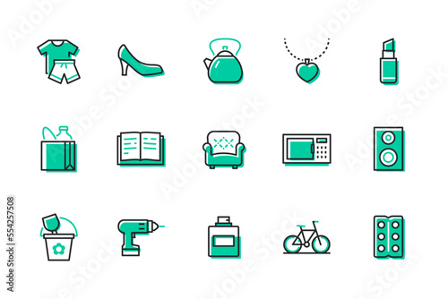 Household items and appliances - set of line design style icons
