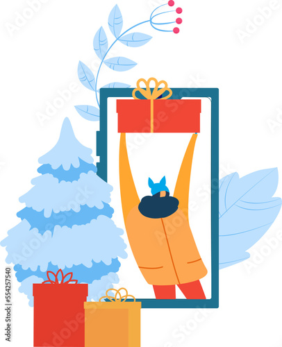 Winter sale flat banner, vector illustration. Online mobile christmas sale, b...