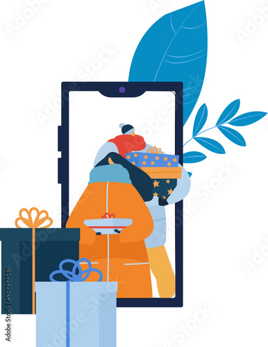Winter sale flat banner, vector illustration. Online mobile christmas sale, b...