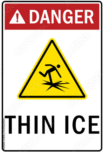 Ice and snow warning sign and labels