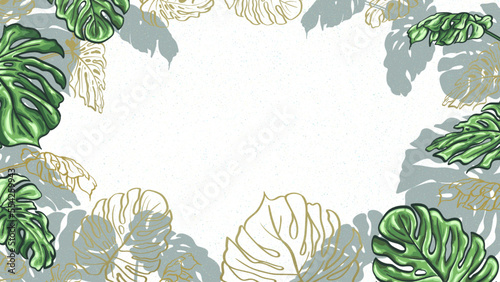 Hand drawn tropical background with monstera leaves