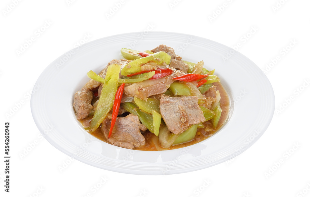 Spicy fried pork with chilli on transparent png Spicy fried pork with chilli on transparent png