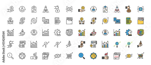 Business Economic Line Icons Vector Illustration, Strategy, Marketing, Growth