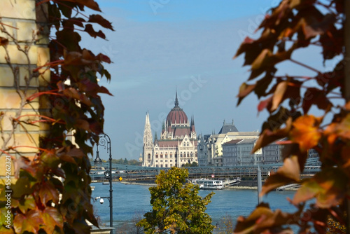 Print op canvas The Hungarian Parliament from the bower of the Buda Castle