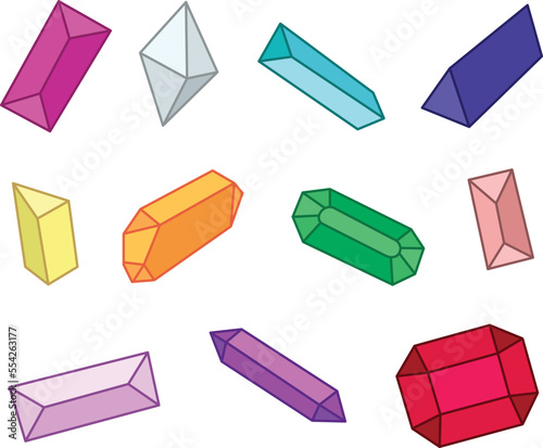 Colorful Crystals and Gems Clipart Set 