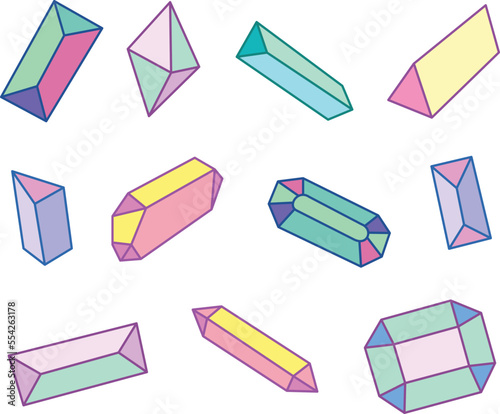 Holographic Moon Crystals & Gems Clipart Set 