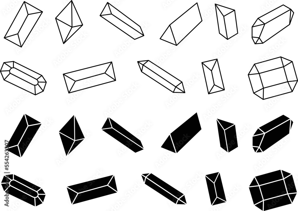 Crystals and Gems Clipart Set - Outline & Silhouette Crystals and Gems Clipart Set - Outline & Silhouette