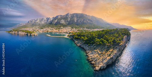 Aerial view of a beautiful beach Makarska, Croatia