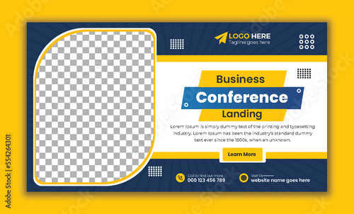Business conference web page banner and video thumbnail design template vector editable file, easy-to-clip image, text for ready to upload  