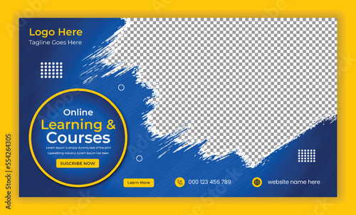 E-learning online courses web page banner and video thumbnail design template vector editable file, easy to clip image,text for ready to upload  