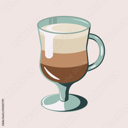 Coffee drinks latte isolated vector illustration. Glass with handle