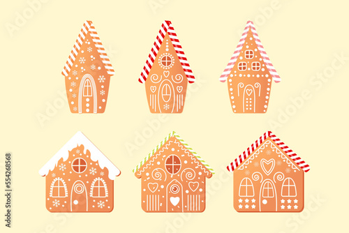 set of bakery houses. Christmas gingerbread. cookies in the form of houses with candy decorations.