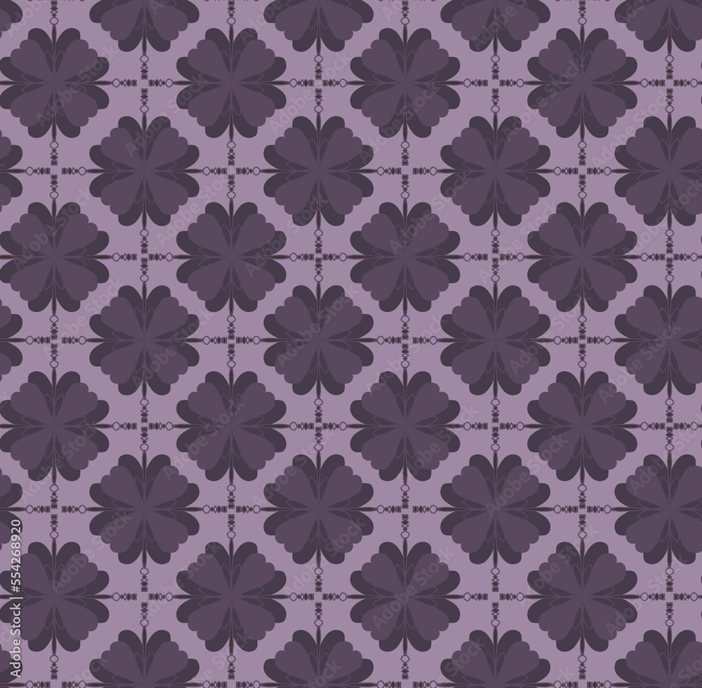 Eggplant geometric floral seamless pattern