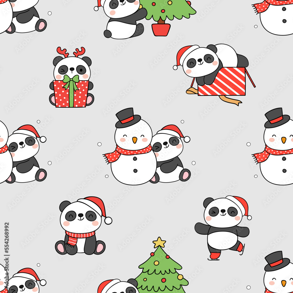 Seamless pattern cute panda for Christmas and winter