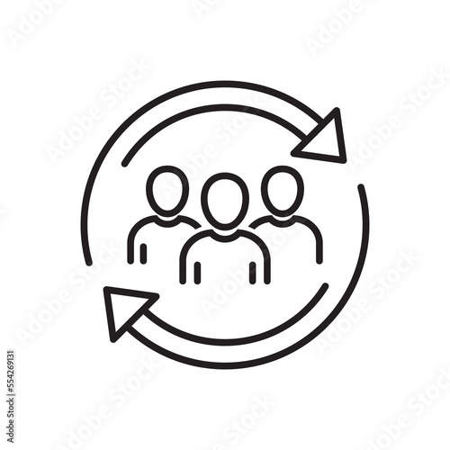 Team work partnership in collaboration strategy. Refresh team interaction. people with arrow reload for reorganization group. Update team icon. Vector illustration. Design on white background. EPS 10 photo