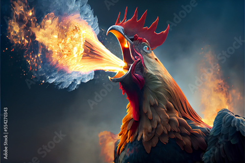 Big rooster spitting fire