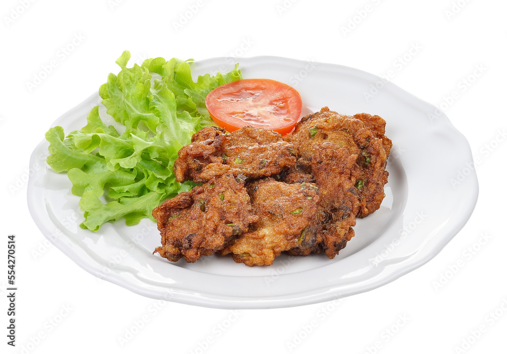 Fried Fish  on white plate on transparent png