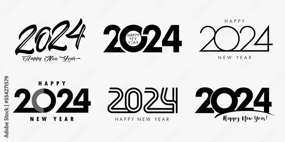 Vecteur Stock Big Set of 2024 Happy New Year black logo text design