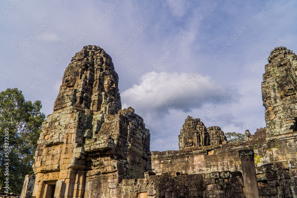 A view of Khmer temple towers at Bayon Temple in Angkor Wat, Cambodia