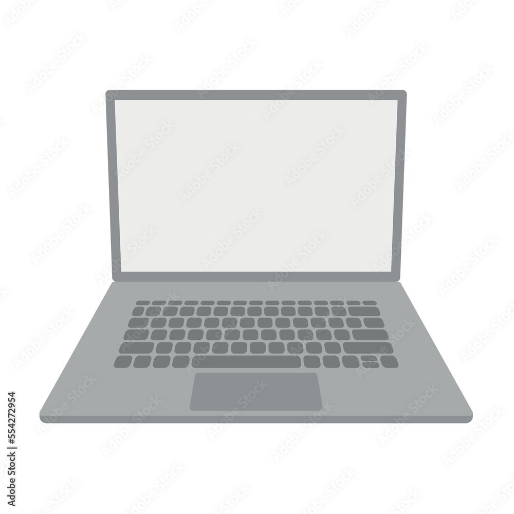 Open gray laptop, laptop blank screen, flat vector, isolate on white Open gray laptop, laptop blank screen, flat vector, isolate on white