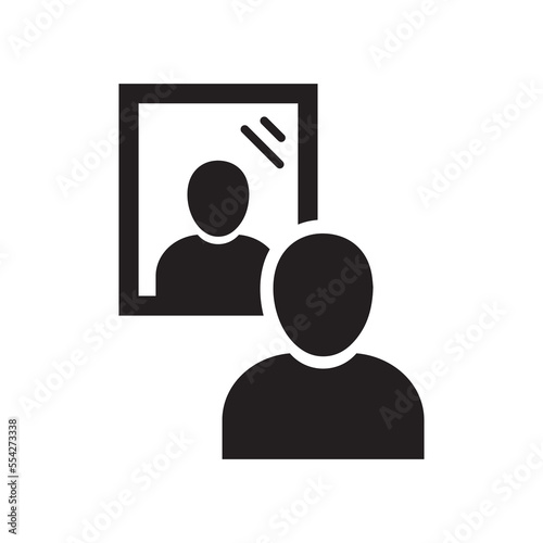 Mirror icon. Man standing in front of mirror. Vector icon isolated on white background.