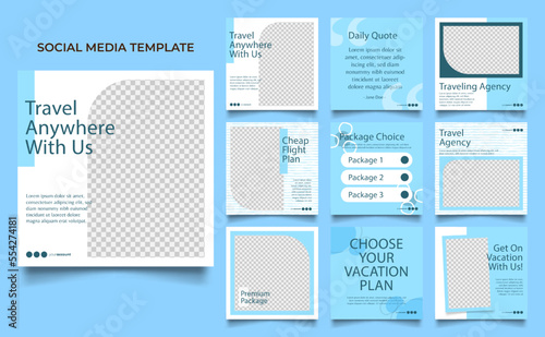social media template banner travel and vacation service promotion. fully editable instagram and facebook square post frame puzzle organic sale poster