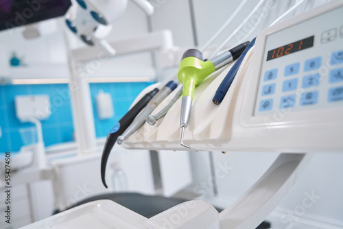 Professional equipment for teeth treatment in dentist office