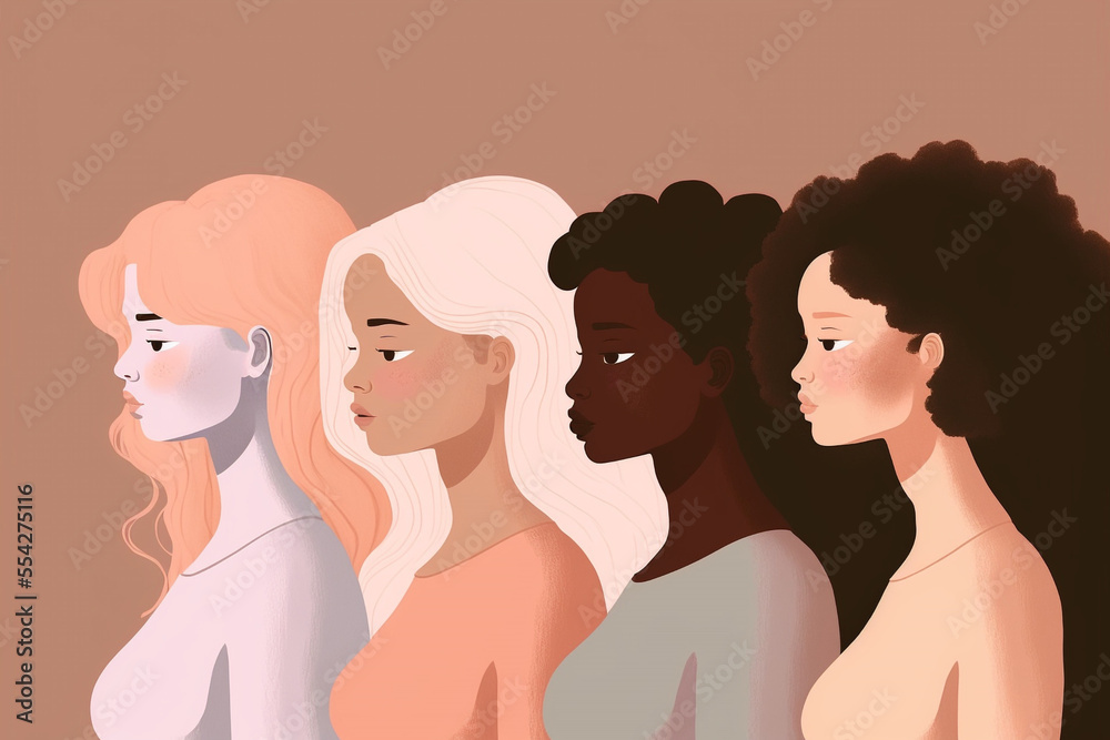 Generative ai women of different ethnicities standing side by side together.