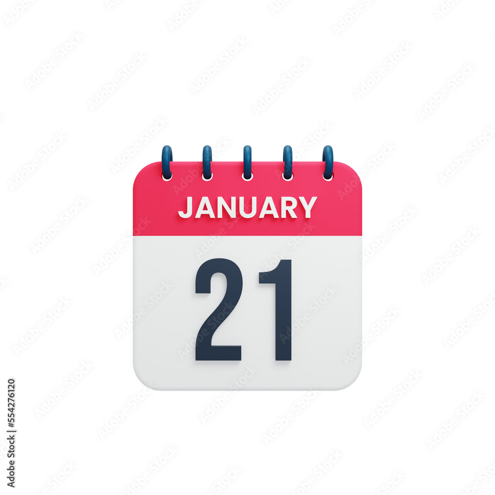 January Realistic Calendar Icon 3D Illustration Date January 21 January Realistic Calendar Icon 3D Illustration Date January 21