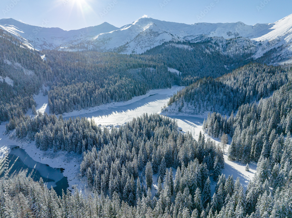 Frozen Lake Obernberg in the Austrian Alps in Winter.