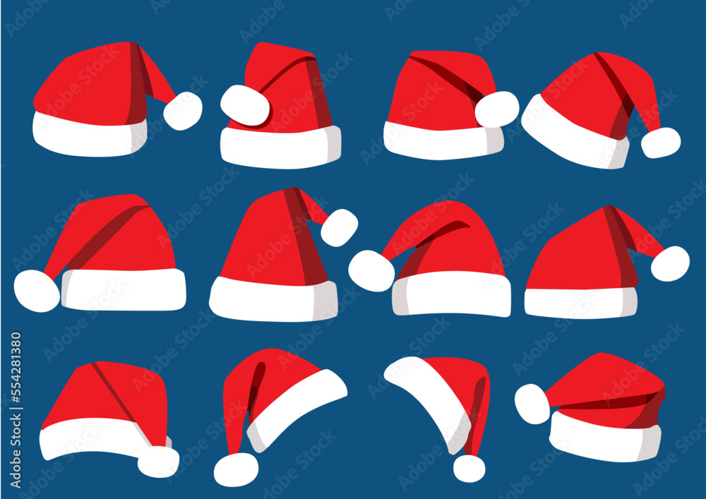 Hat santa christmas set decorations and design isolated on blue background illustration vector
Hat santa christmas set decorations and design isolated on blue background illustration vector