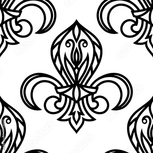 Fleyr de lis seamless pattern isolated. Doodle hand drawn art. Sketch vector stock illustration. EPS 10 photo