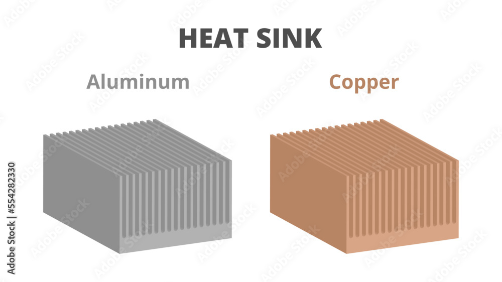 Vector 3D isometric illustration of aluminum and copper finned heat ...