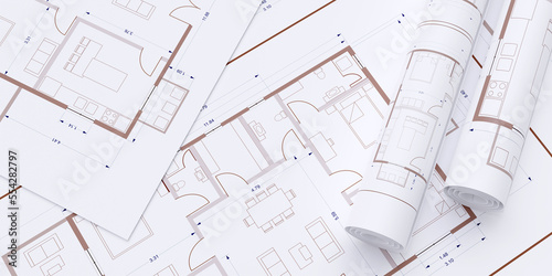 House floor plan, construction concept. Architecture blueprint drawings background, top view. 3d