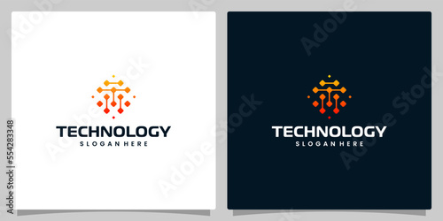 Abstract Digital technology logo design template with initial letter T graphic design illustration. Symbol for tech, internet, system, Artificial Intelligence and computer.