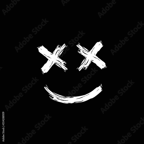 vector emoticon smiley face with crossed eyes paint brush isolated on black background
