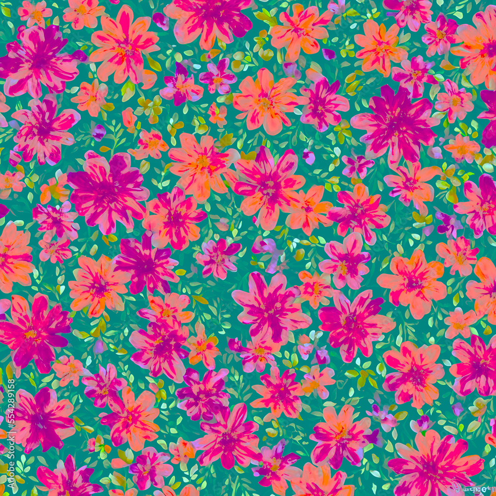 Colorful flowers with plants model pattern render