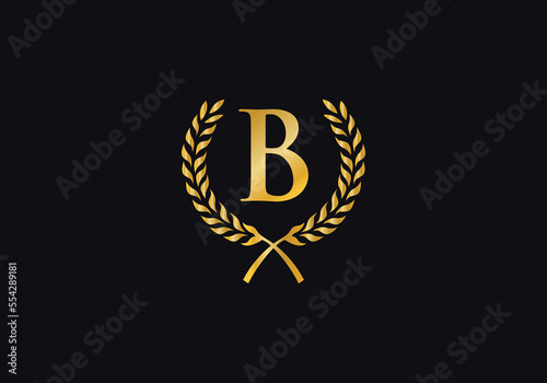 Laurel wreath logo and Vintage wheat circle leaf icon design with letters. Laurel wreath leaf circle letters favicon and icon 