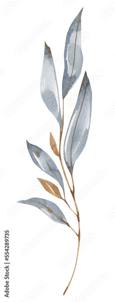 Watercolor leaf clipart. Foliage illustration.