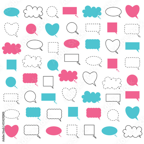 Cute chat bubbles in black pink and blue with dotted lines