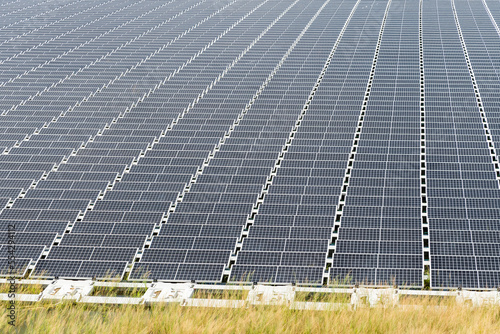 Close-up of the floating Solar power system on the flood detention basin. photo