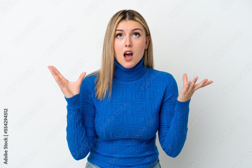 Young caucasian woman isolated on white background stressed overwhelmed Young caucasian woman isolated on white background stressed overwhelmed