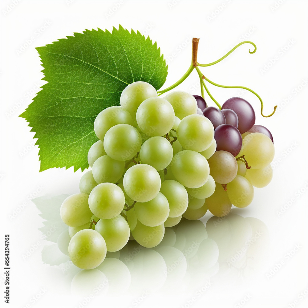 Fototapeta premium Bunch of Green and Red Purple grapes isolated on white