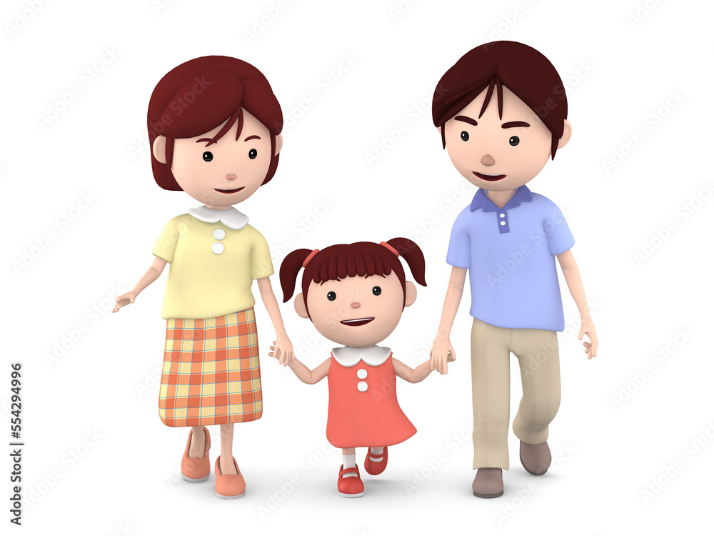 family walk together with holding hands, 3D illustration family walk together with holding hands, 3D illustration