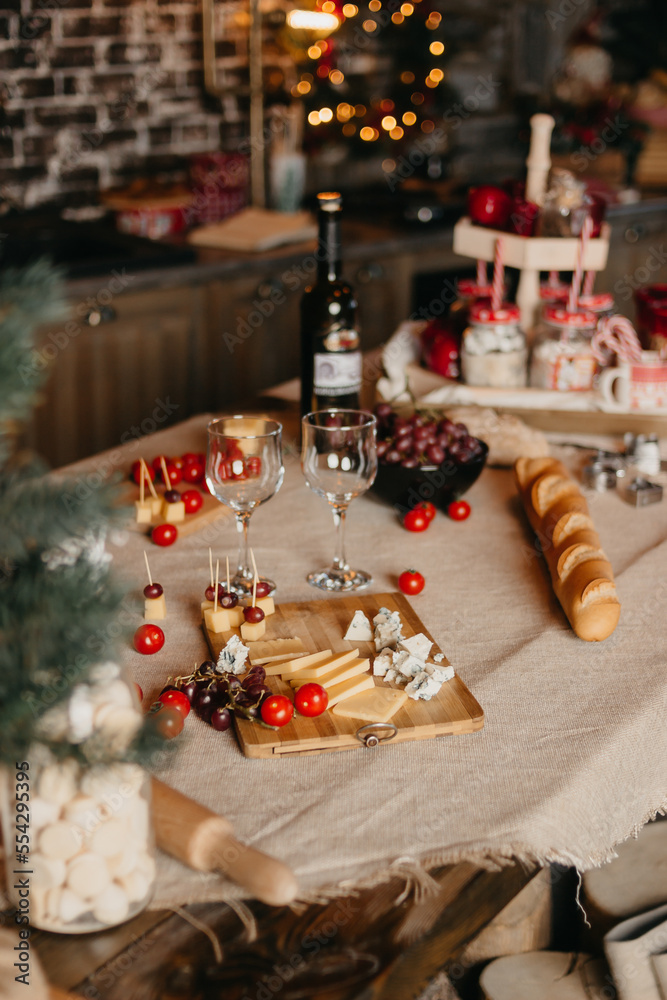 christmas table setting with decorations